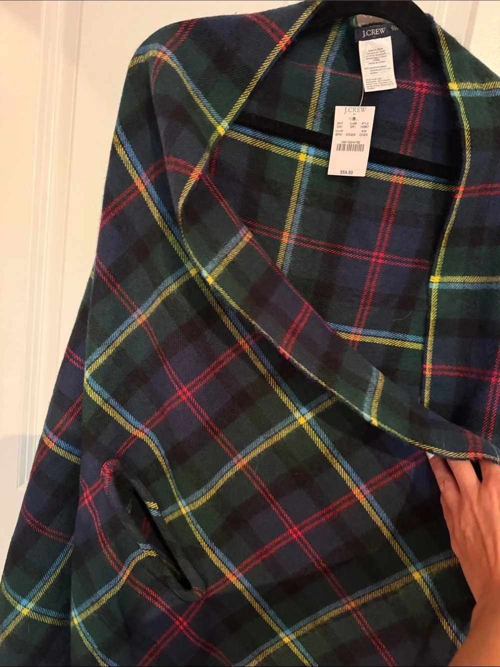 J.Crew Plaid Cape Scarf Navy Green Classic Tartan Check